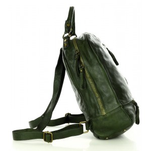 K29v Grand sac à dos cuir pour femme homme en vert. Sac à dos urbain unisex